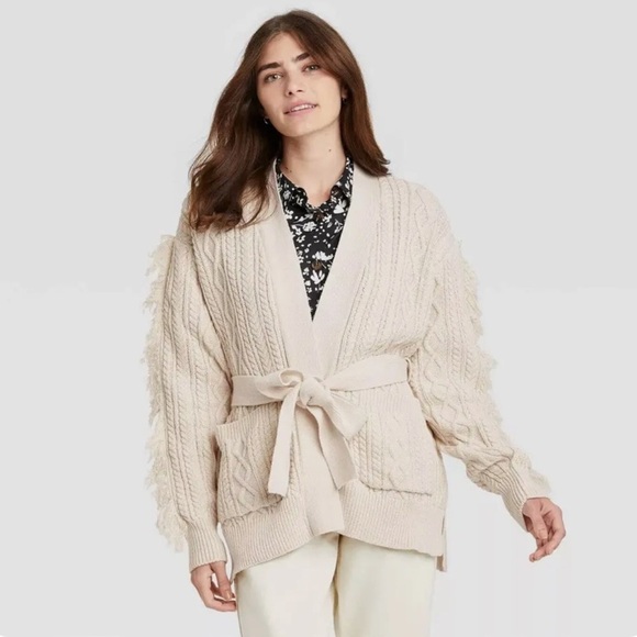 Who what wear cream belted cable knit cardigan nwt - Picture 1 of 10